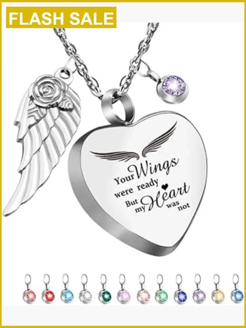 Heart Urn Necklace with 12 Birthstones Cremation Jewelry Ashes Pendant